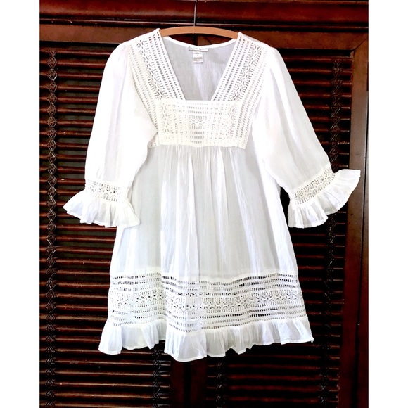 white cotton peasant dress